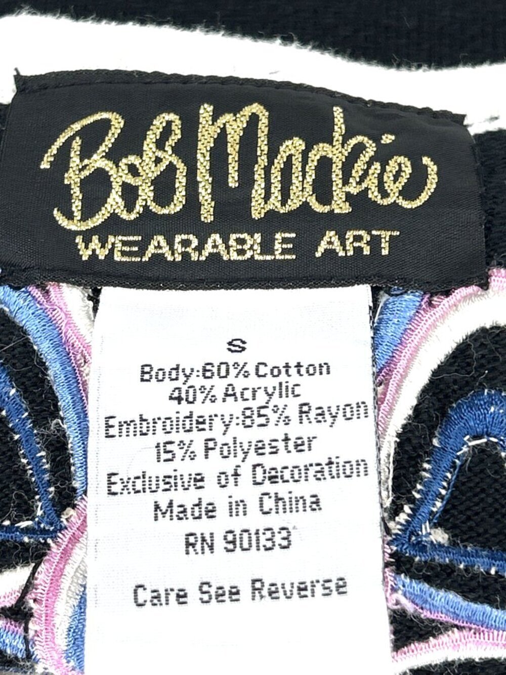 Bob Mackie Wearable Art Cardigan Sz S Sweater Black Embroidered Cut Out - Picture 7 of 7